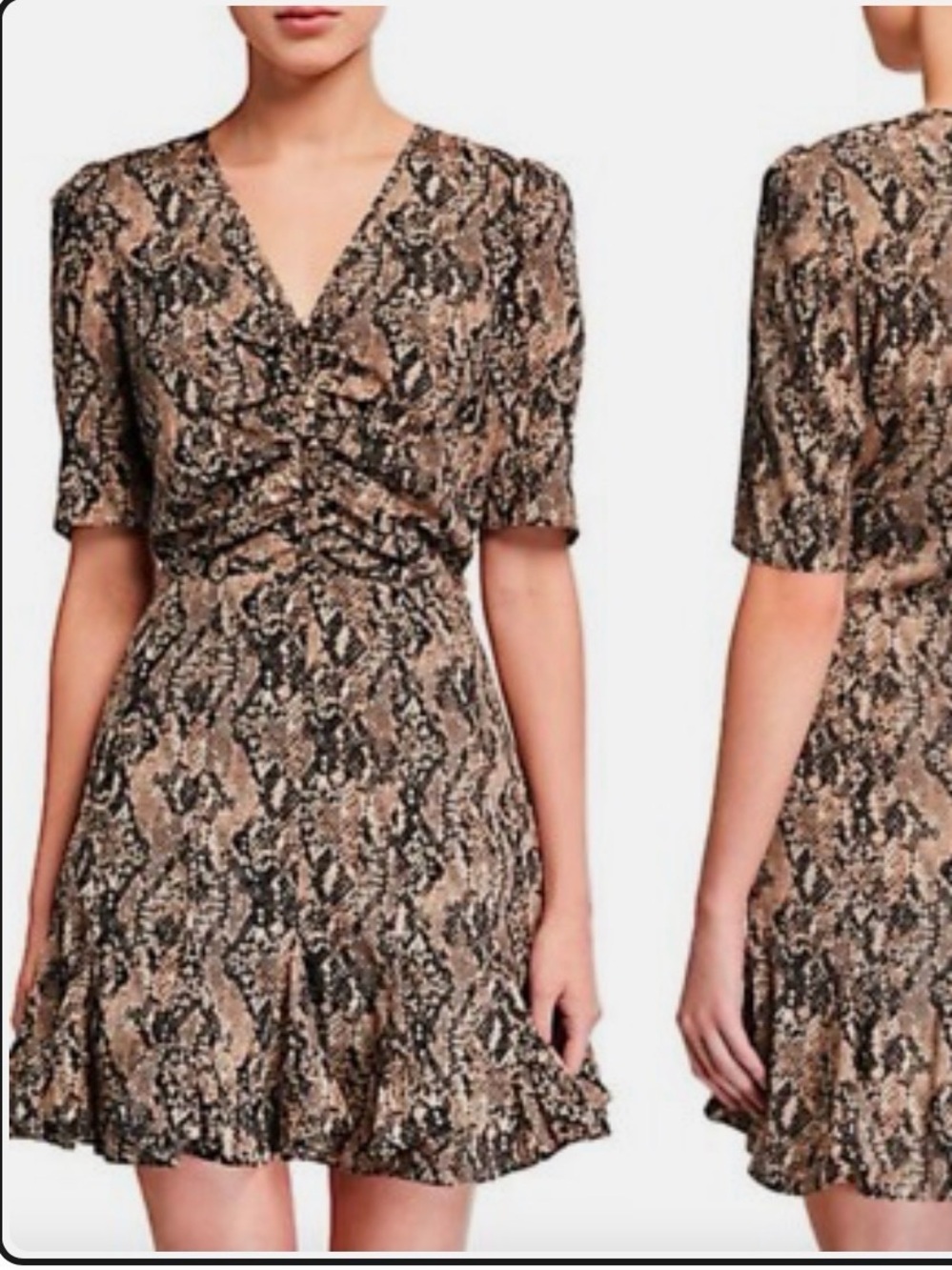 Veronica Beard 100% silk Snake-Print Mini Dress in Brown and Black
